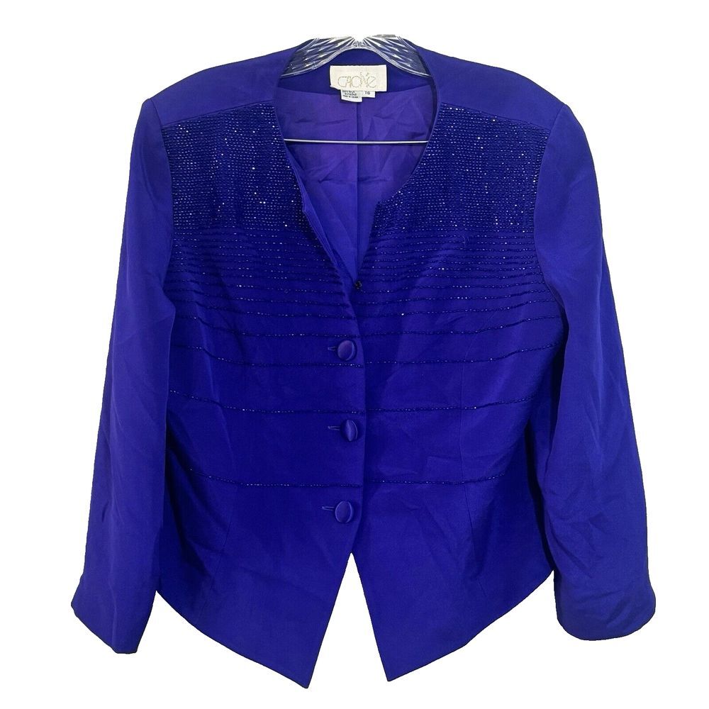 Cache Womens SILK Blazer Size 1 Purple  Blazer Button Up Long Sleeve Night‎ Out